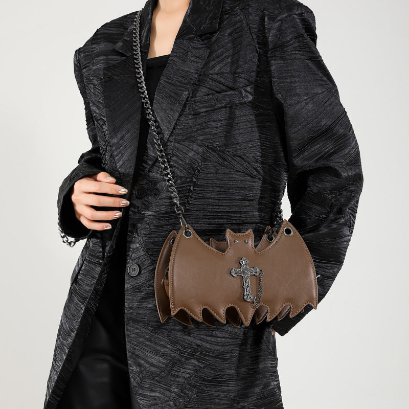 brown bat cross body purse